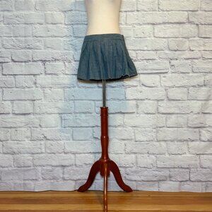 Just Cavalli Blue Pleated Denim Embroidered Mini Skirt